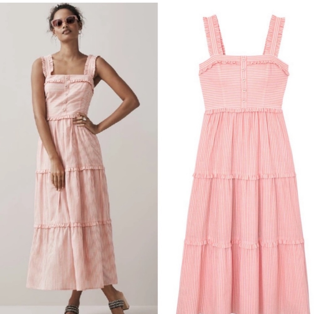 Gal Meets Glam Courtney Rio Stripe Lawn Tiered Maxi Dress